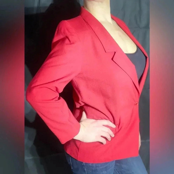 Ira Joyce Vintage 80s Red Retro Single Button Blazer - Picture 6 of 7